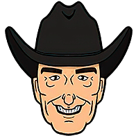 A cartoon cowboy wearing a cowboy hat featured on Joe Bob's Jamboree.
