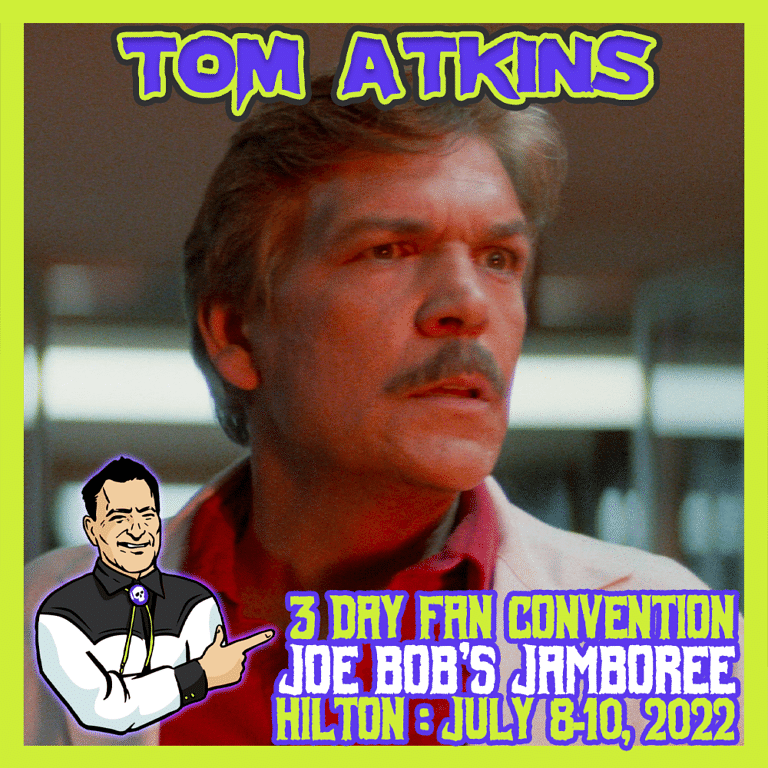 A poster for the Darcy the Mail Girl meet and greet at the Tom Atkins Convention during Joe Bob's Jamboree.