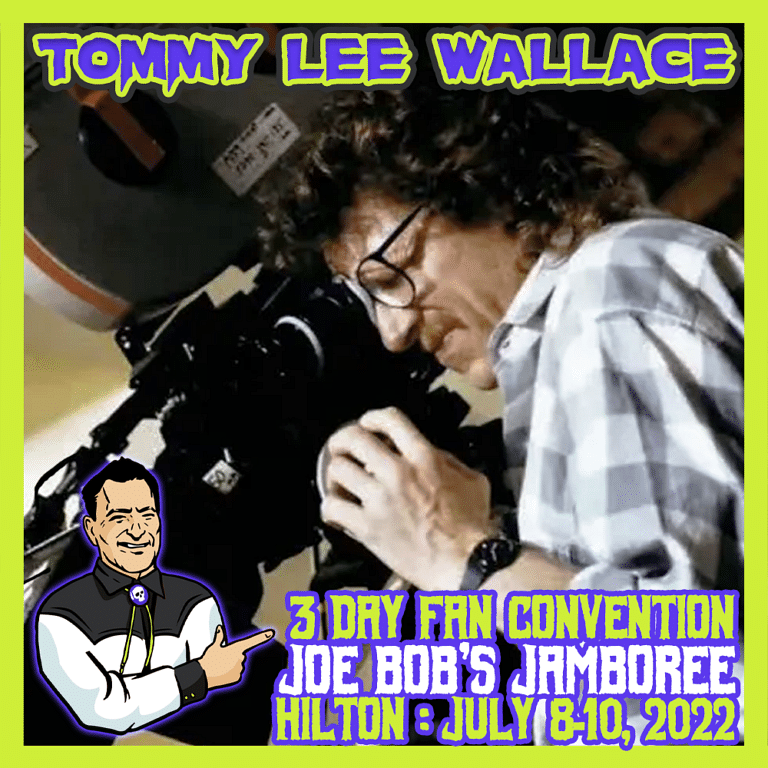 Tommy Lee Wallace convention poster featuring Darcy the Mail Girl from The Last Drive-In and MonsterVision.