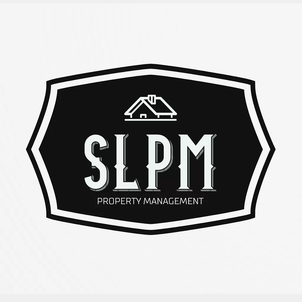 Slpm property management logo featuring Darcy the mail girl and Joe Bob Briggs from Monstervision.